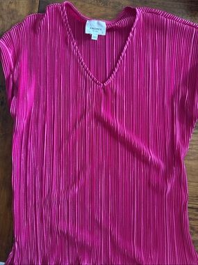 Hot Pink Pleated V-Neck Top